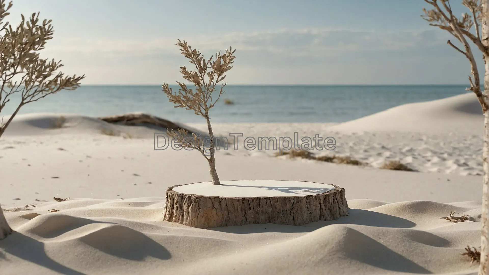 Simple Tree Frame Tranquil Beach Background